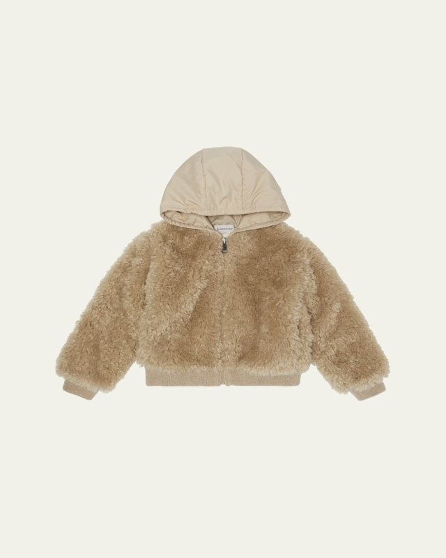 Girl's Teddy Zip-Front Cardigan with Nylon Hood, Size 12-